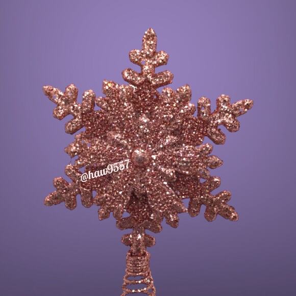 Pink Snowflake Mini Tree Topper Christmas Glitter Decor Metal Spiral - Picture 3 of 4